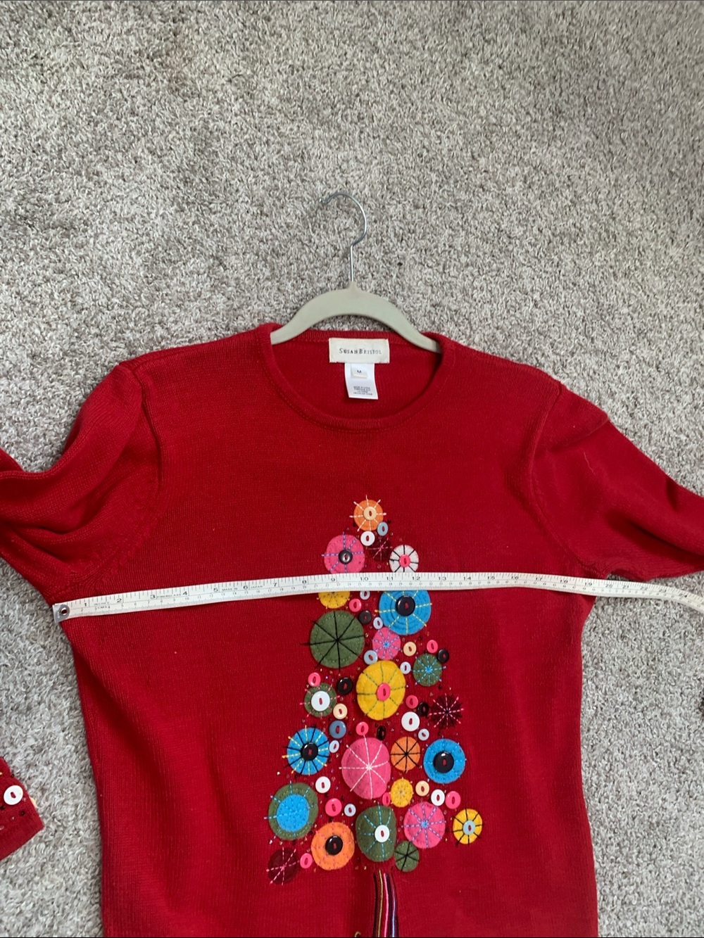 Vintage Susan Bristol Red Crewneck Grandma Sweater with Embroidered Button Tree - Picture 7 of 7